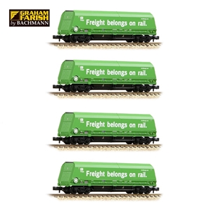 HRA Bogie Hopper DB. Green ‘Freight belongs on rail.’ (FOUR PACK)